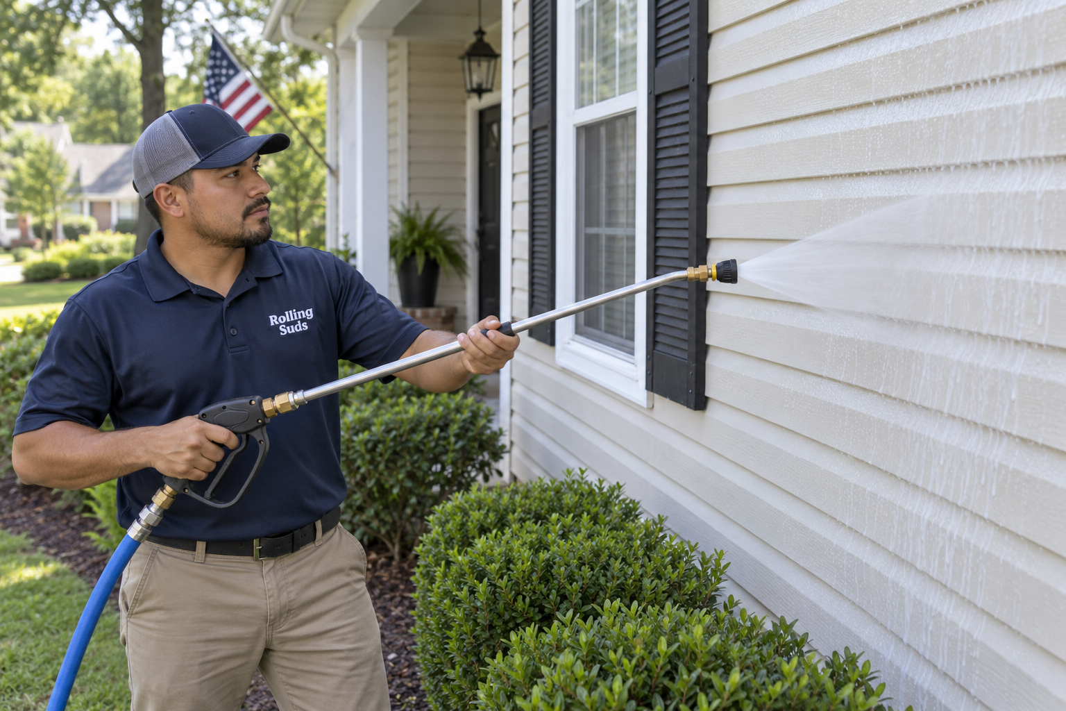 Illustrative exterior cleaning example: Soft washing