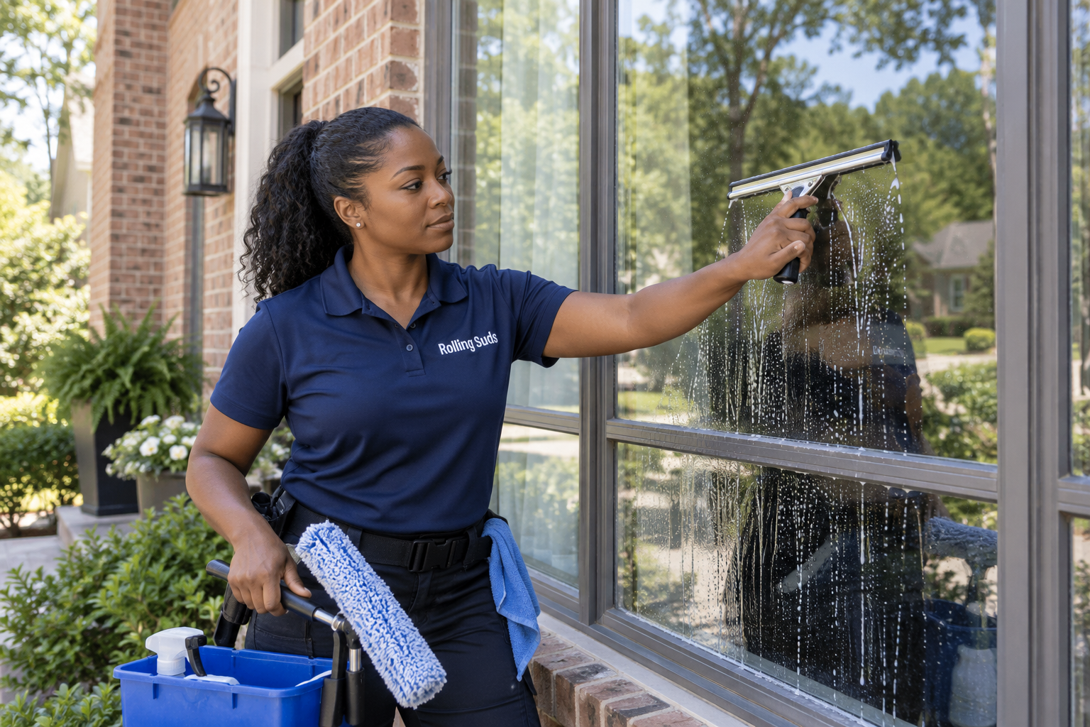 Illustrative exterior cleaning example: Window washing